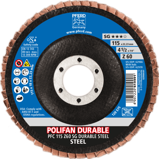 PFERD TOOLS POLIFAN-Disky na brúsenie PFC 115 Z60 SG TRVÁLY OCEĽ