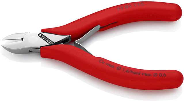 KNIPEX 77 01 115 SB bočné cvikacie kliešte pre elektroniku s prevlečným kĺbom s protišmykovými plast