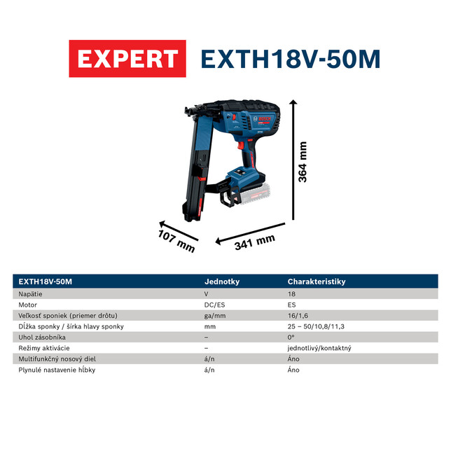 BOSCH EXPERT EXTH18V-50M - Akumulátorová sponkovačka do dreva sólo - 0601482601