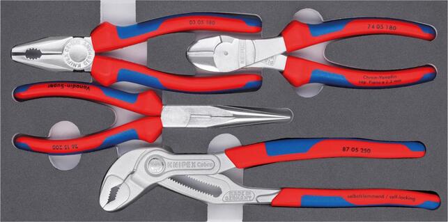 Sada klieští Basic chrómovaná s penovou vložkou 4-dielna KNIPEX