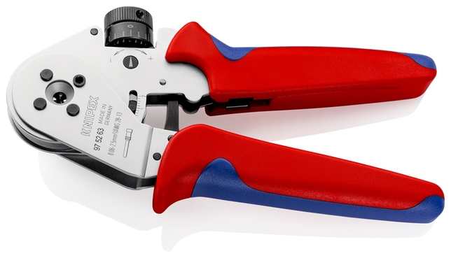 KNIPEX 97 52 63 Štvortŕňové lisovacie kliešte pre sústružené kontakty s multi-komponentnými úchopmi 