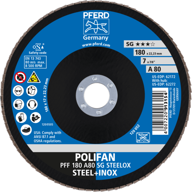 PFERD TOOLS POLIFAN-Disky s plochým okrajom PFF 180 A 80 SG STEELOX