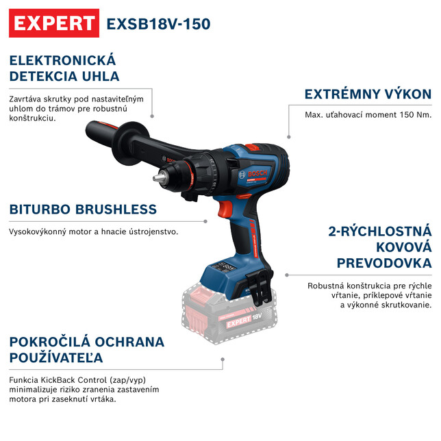 BOSCH EXPERT EXSB18V-150 - Akumulátorový príklepový vŕtací skrutkovač sólo - 06019R3200