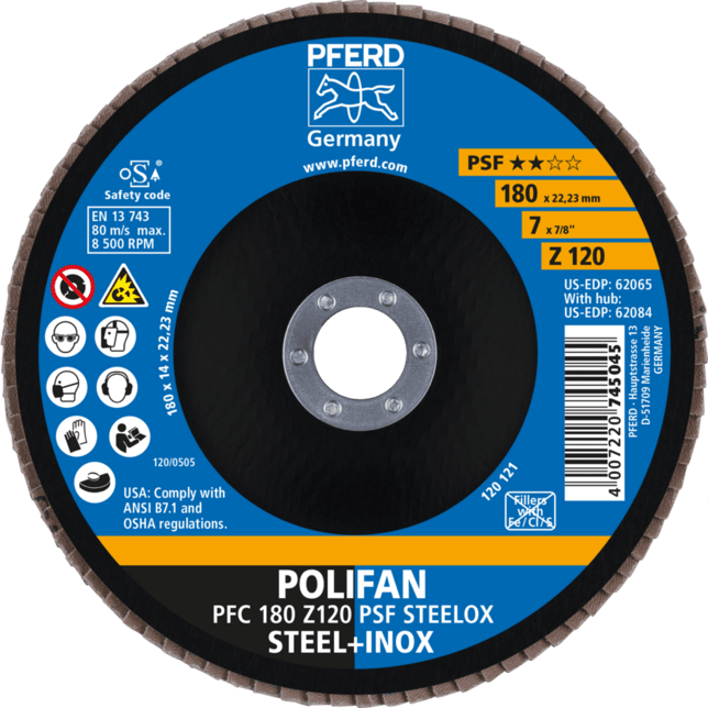 PFERD TOOLS POLIFAN-Disky s plochým okrajom PFC 180 Z 120 PSF STEELOX