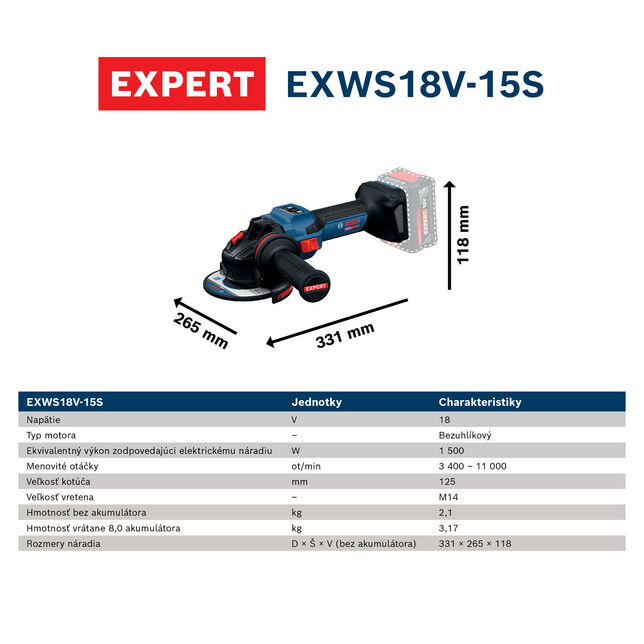 BOSCH EXPERT EXWS18V-15S - Akkumulátoros sarokcsiszoló solo - 06019M6001