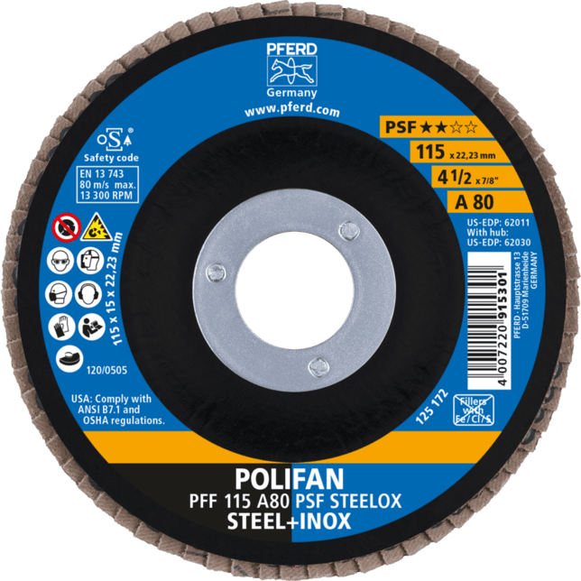 PFERD TOOLS POLIFAN-Čelné disky PFF 115 A 80 PSF STEELOX