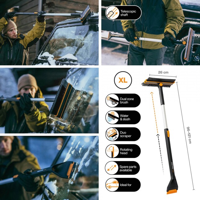 FISKARS X-series™ forgó kaparó, teleszkópos, seprővel és kaparóval | 1078492