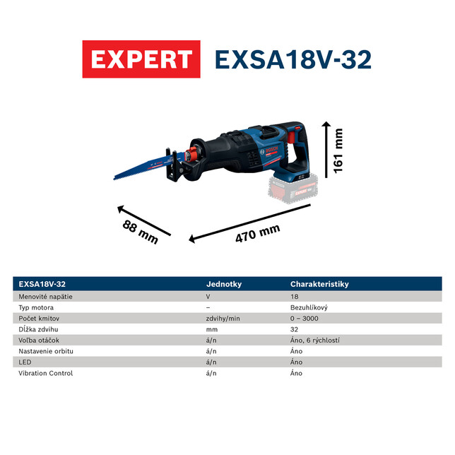 BOSCH EXPERT EXSA18V-32 - Akumulátorová chvostová píla sólo - 06016C4101