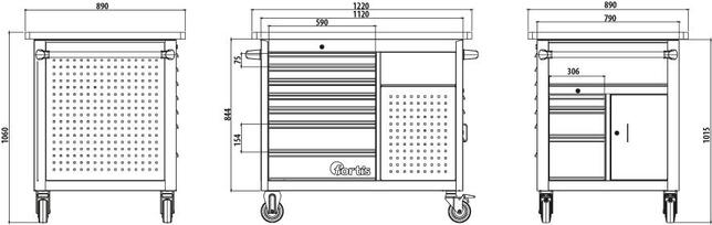 FORTIS Stôl pracovný 1120x790x1005 7Z pojazdný Fortis