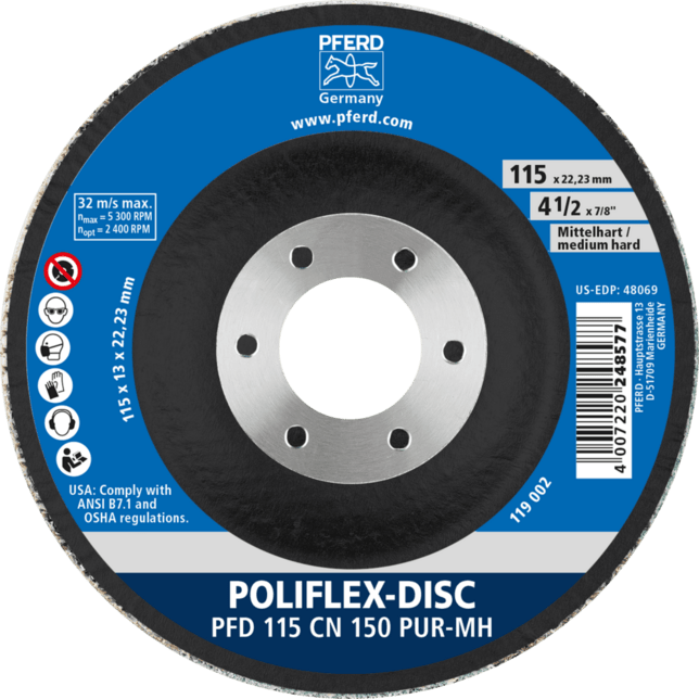 PFERD TOOLS POLIFLEX Nástroje PFD 115-22 CN 150 PUR-MH
