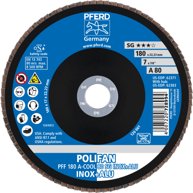 PFERD TOOLS POLIFAN-Disky s plochým okrajom PFF 180 A-COOL 80 SG INOX+ALU