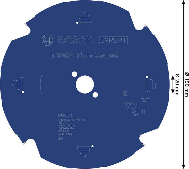 BOSCH Kotúč EXPERT Fibre Cement pre okružné píly, 190 x 2,2/1,6 x 20 mm, T4