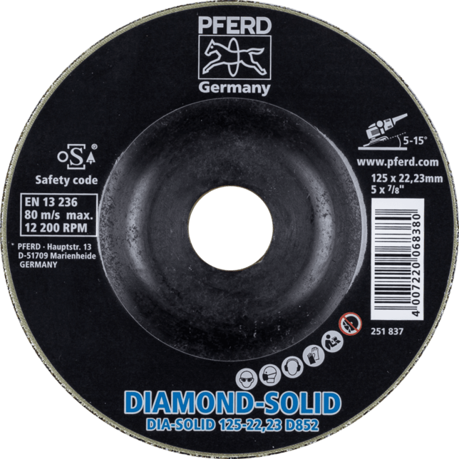 PFERD TOOLS dia.-CBN brúsenie. Elektrolyticky pokovené CC-GRIND SOLID-DIAMOND 125-22.23 D852