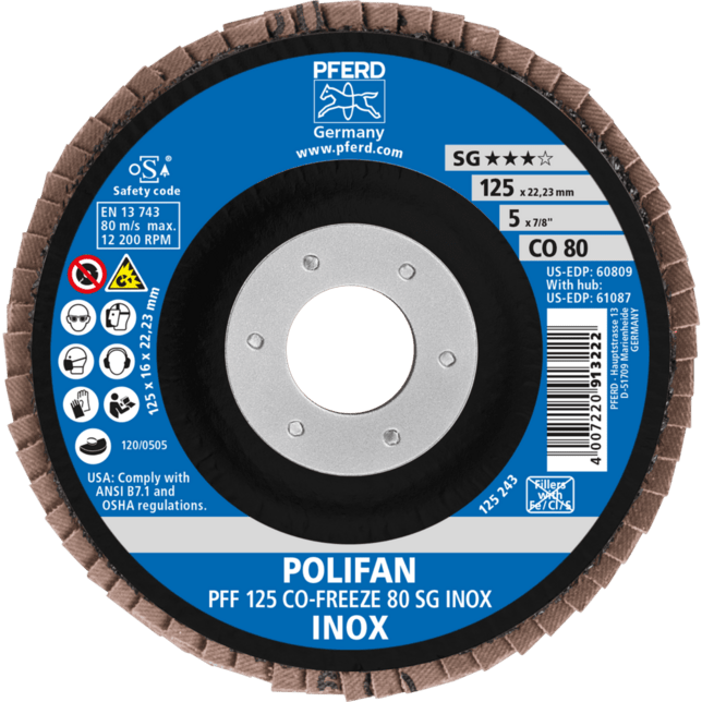PFERD TOOLS POLIFAN-Disky s plochým okrajom PFF 125 CO-FREEZE 80 SG INOX