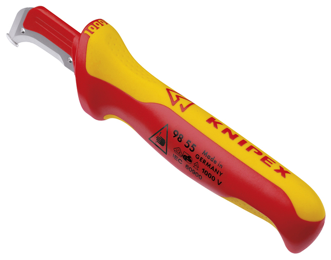 KNIPEX 98 55 SB Odizolovacie nože s jazdcom izolované s multi-komponentnými rukoväťami, VDE testovan