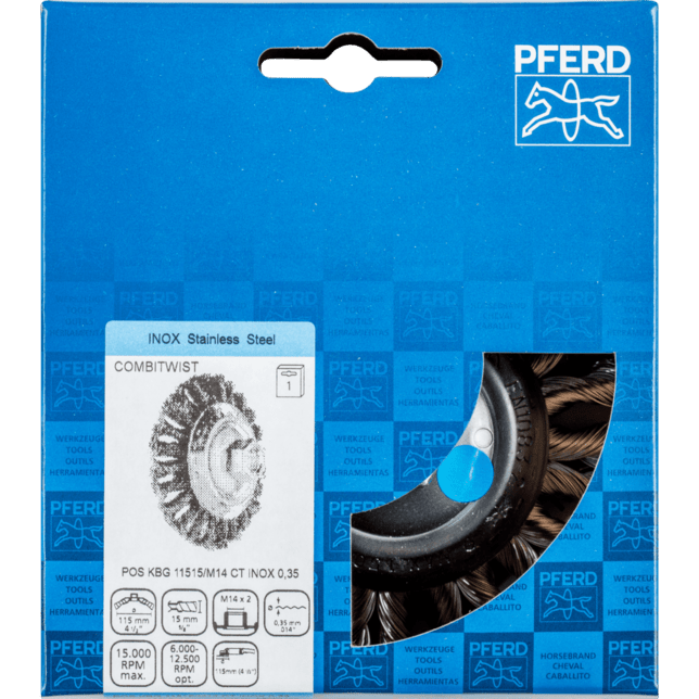 PFERD TOOLS Závitové fazetové kefy POS KBG 11515/M14 CT INOX 0,35