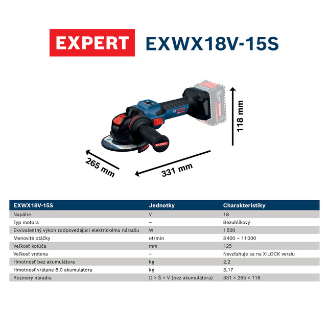 BOSCH EXPERT EXWX18V-15S - Akkumulátoros sarokcsiszoló X-LOCK-kal - 06019M6101