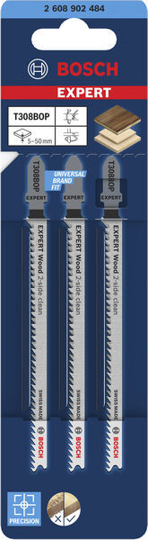 BOSCH List priamočiarej píly EXPERT Wood 2-side clean T308BOP, 3 ks - 2608902484