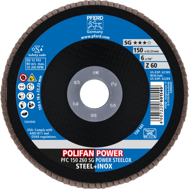 PFERD TOOLS POLIFAN-Disky s plochou brúsneho kotúča PFC 150 Z 60 SG POWER STEELOX