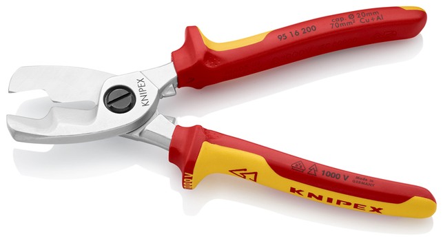 KNIPEX 95 16 200 SB Nožnice na káble s dvojitou reznou hranou izolované s multi-komponentnými rukovä