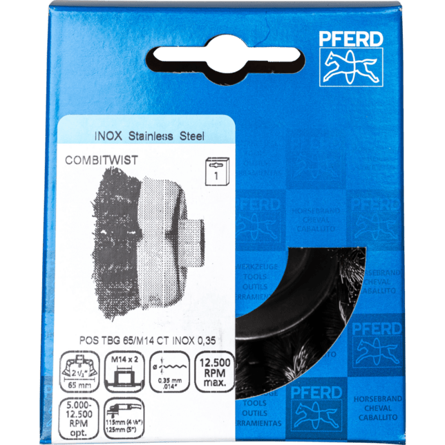 PFERD TOOLS Závitové pohárové kefy POS TBG 65/M14 CT INOX 0,35