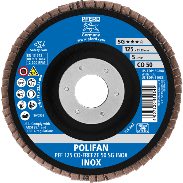 PFERD TOOLS POLIFAN-Disky s plochým okrajom PFF 125 CO-FREEZE 50 SG INOX