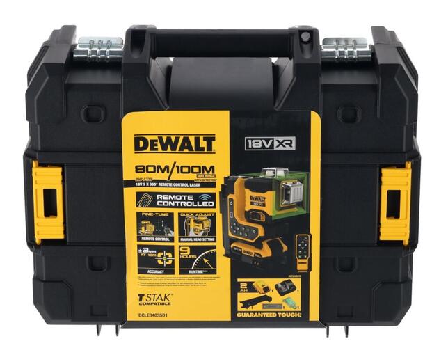DeWALT Laser krížový 3x360° zelený laser s diaľkovým ovládaním 18V kufor 1x2,0Ah