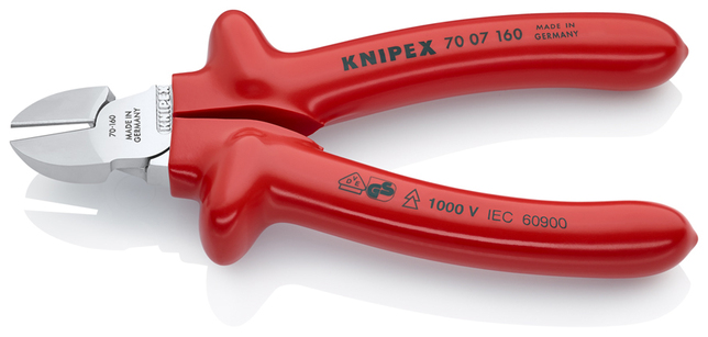 KNIPEX 70 07 160 Bočné cvikacie kliešte s máčanou izoláciou, VDE testované pochrómované 160 mm