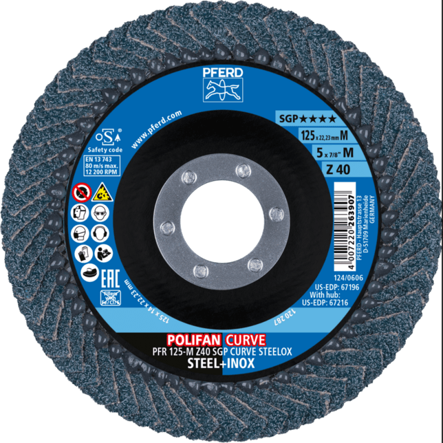 PFERD TOOLS POLIFAN-Disky s plochým okrajom PFR 125-M Z40 SGP CURVE STEELOX (2)