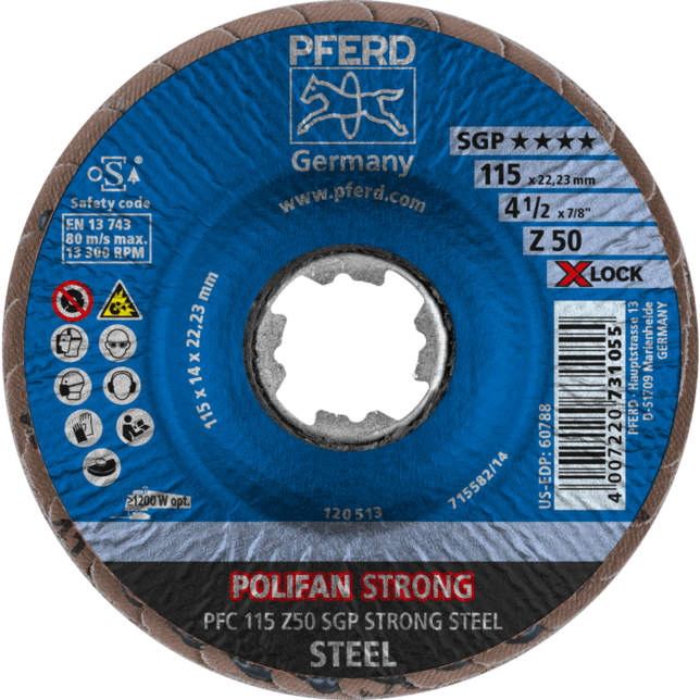 PFERD TOOLS POLIFAN-Disky s plochým okrajom PFC 115 Z 50 SGP STRONG STEEL/X-LOCK
