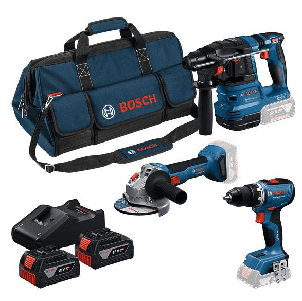 BOSCH 18 V súprava 3 ks náradia: GSR + GWS + GBH + 2 × GBA 18V 4.0 Ah + GAL 18V-40 - 0615A50094