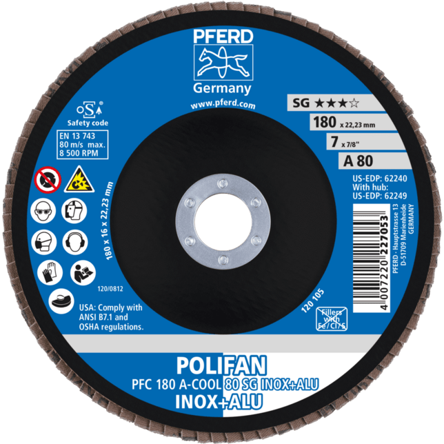 PFERD TOOLS POLIFAN-Disky s plochým okrajom PFC 180 A-COOL 80 SG INOX+ALU