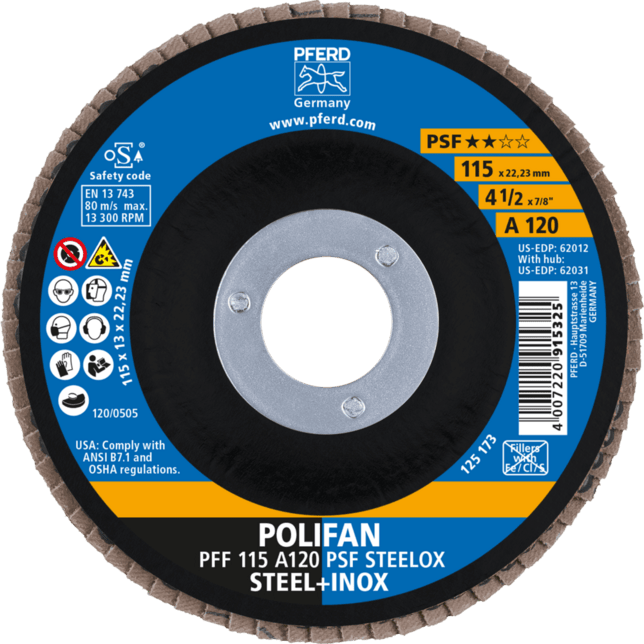 PFERD TOOLS POLIFAN-Disky s plochým okrajom PFF 115 A 120 PSF STEELOX