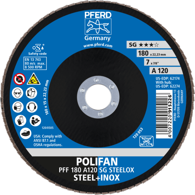 PFERD TOOLS POLIFAN-Disky s plochým okrajom PFF 180 A 120 SG STEELOX