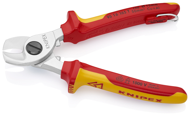 KNIPEX 95 16 165 T BK Nožnice na káble izolované s multi-komponentnými úchopmi, VDE testované s inte