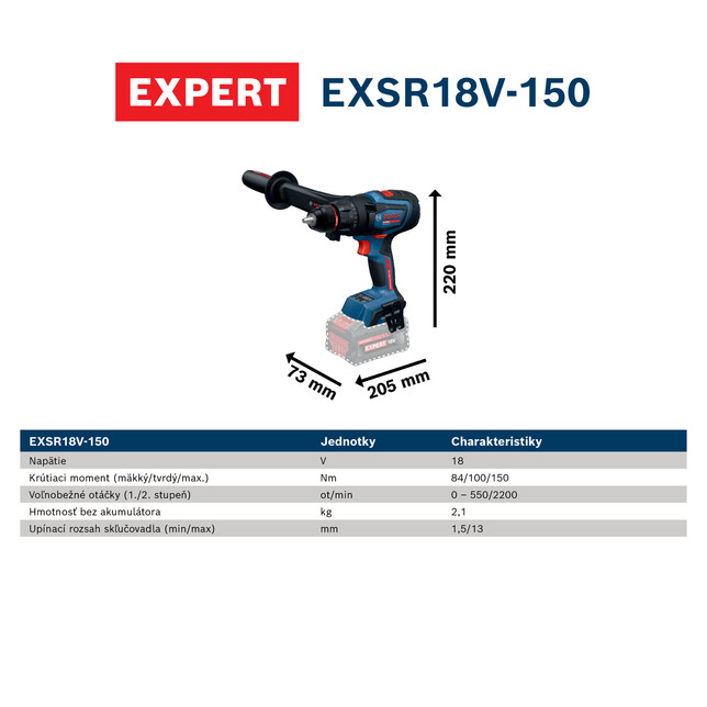 BOSCH EXPERT EXSR18V-150 - Akumulátorový vŕtací skrutkovač - 06019R2202