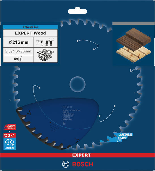 BOSCH Pilařský kotouč EXPERT Wood na dřevo pro okružní pily, 216 × 2,6/1,6 × 30 mm, T48 - 2608902206