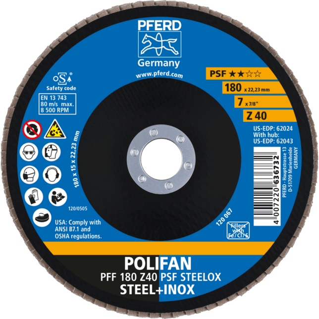 PFERD TOOLS POLIFAN-Disky s plochým okrajom PFF 180 Z 40 PSF STEELOX