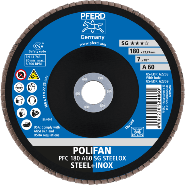 PFERD TOOLS POLIFAN-Disky s plochým okrajom PFC 180 A 60 SG STEELOX