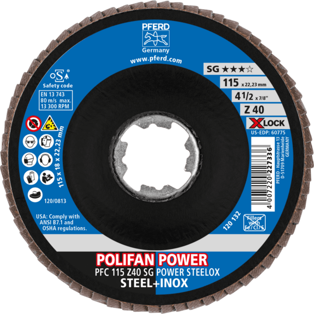 PFERD TOOLS POLIFAN-Disky s plochým okrajom PFC 115 Z 40 SG POWER STEELOX/X-LOCK