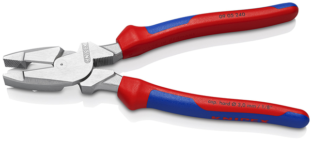 KNIPEX 09 05 240 Kliešte „Lineman's“ Americký štýl s multi-komponentnými úchopmi pochrómované 240 mm