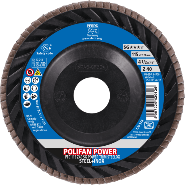 PFERD TOOLS POLIFAN-Disky s plochou PFC 115 Z 40 SG POWER TRIM STEELOX