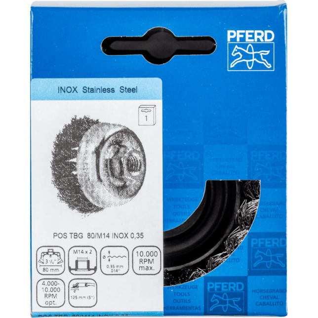 PFERD TOOLS Návitové pohárové kefy POS TBG 80/M14 INOX 0,35