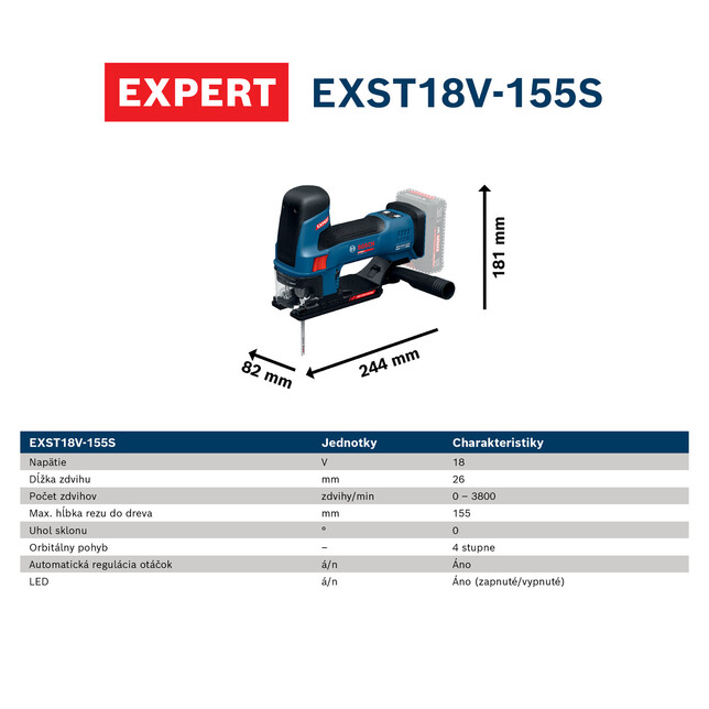 BOSCH EXPERT EXST18V-155S - Akumulátorová priamočiara píla sólo - 06015B0100