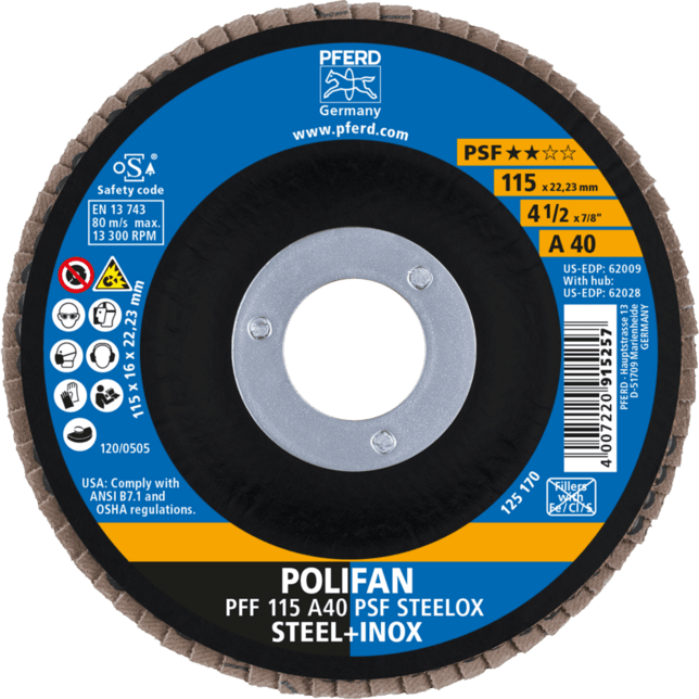 PFERD TOOLS POLIFAN-Disky s plochým okrajom PFF 115 A 40 PSF STEELOX