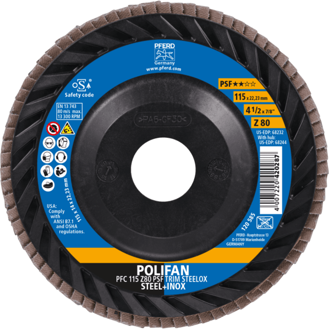 PFERD TOOLS POLIFAN-Disky s plochým okrajom PFC 115 Z 80 PSF TRIM STEELOX