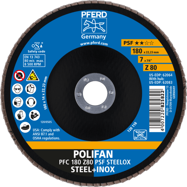 PFERD TOOLS POLIFAN-Disky s plochým okrajom PFC 180 Z 80 PSF STEELOX
