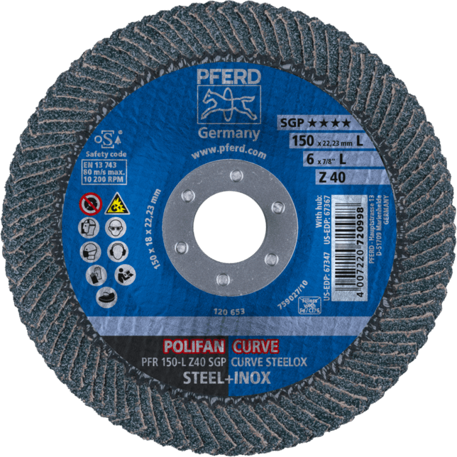 PFERD TOOLS POLIFAN-Obrubové kotúče PFR 150-L Z 40 SGP CURVE STEELOX