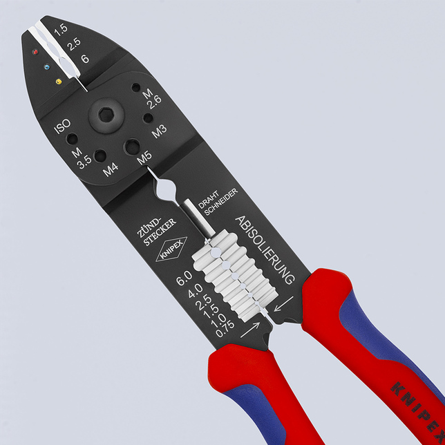 KNIPEX 97 21 215 SB Lisovacie kliešte s multi-komponentnými úchopmi čierne lakované 230 mm