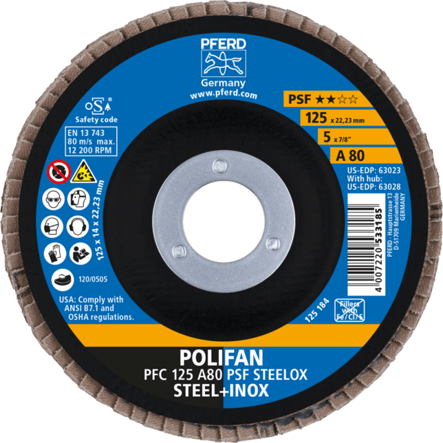 PFERD TOOLS POLIFAN-Disky s plochým okrajom PFC 125 A 80 PSF STEELOX